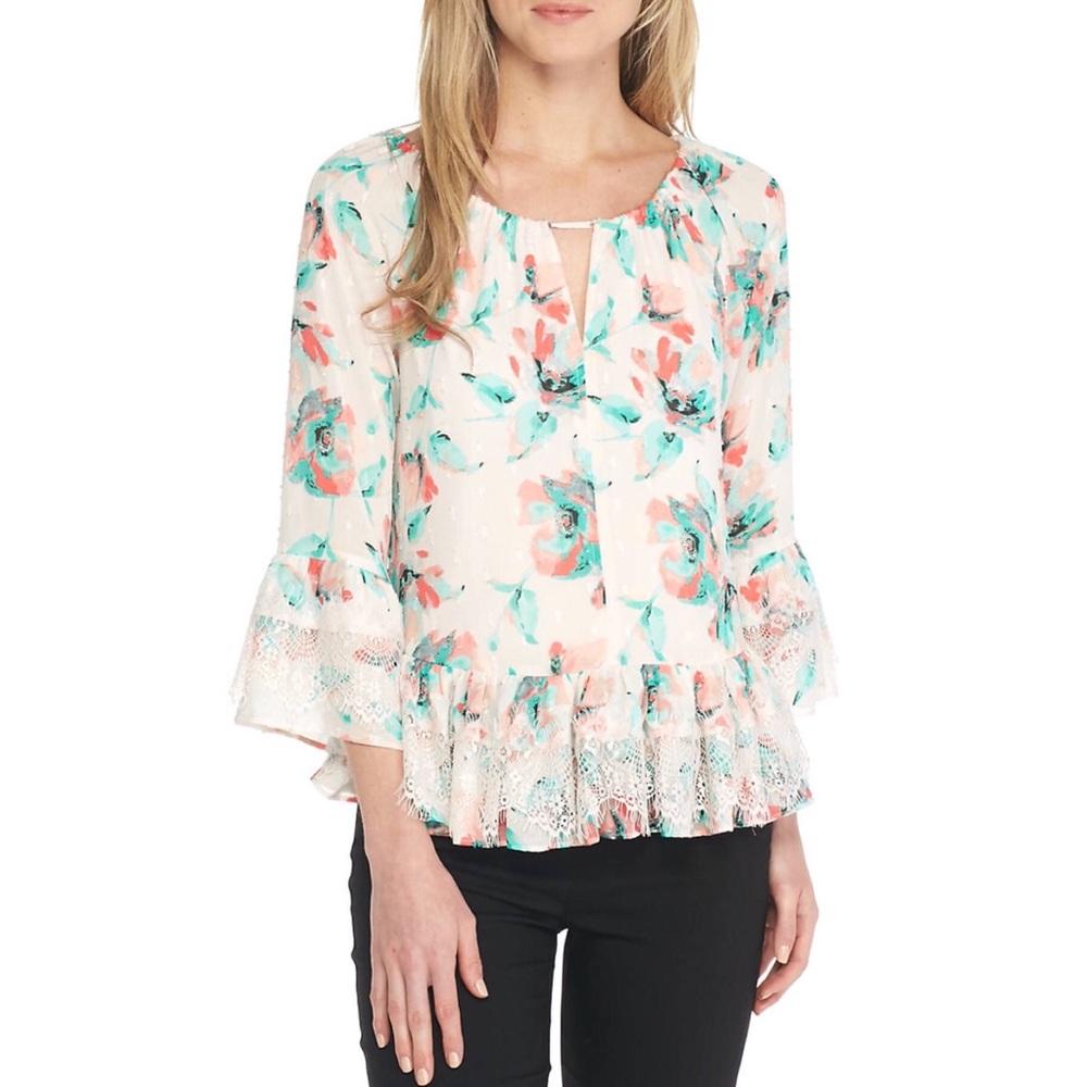Kaari Blue Floral Peasant Top L
